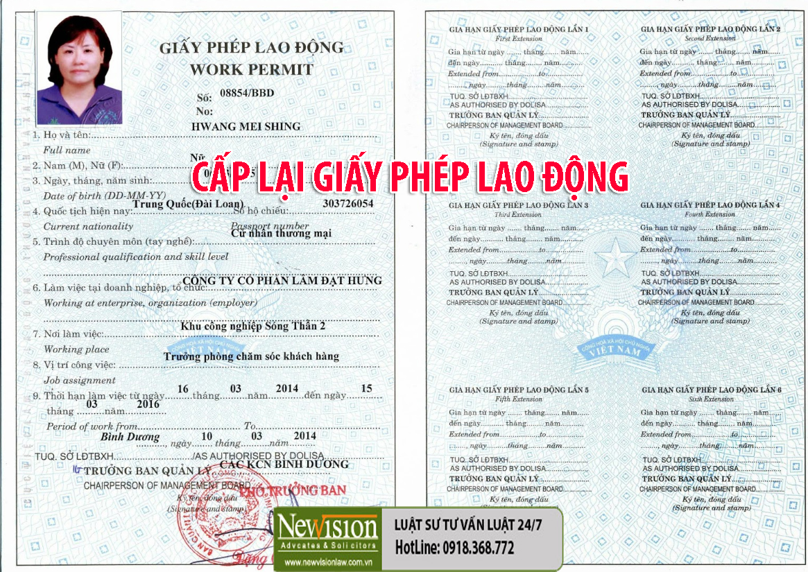 Xin cấp lại giấy phép lao động cho người nước ngoài làm việc tại Việt Nam